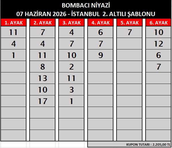 07 HAZİRAN 2026 - İSTANBUL YARIŞ TAHMİNLERİ bombaci İst2
